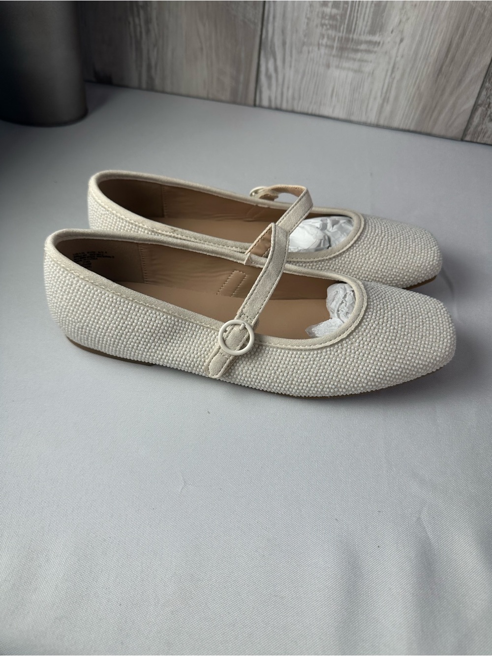 Kids Cream Mary Jane Ballet Flats with Strap